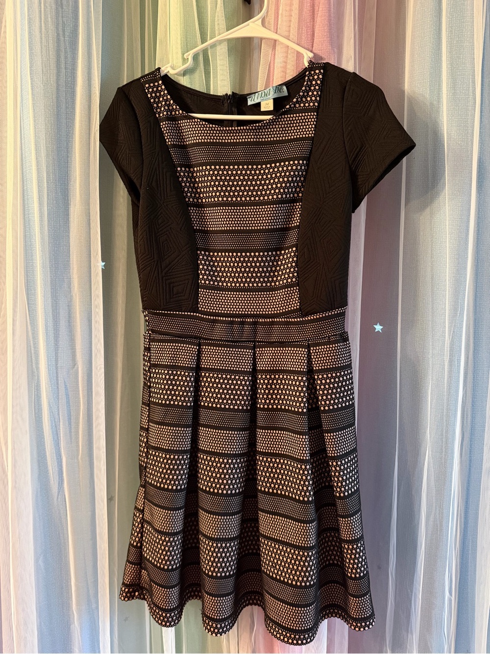 dina be Black and Nude Patterned Fit & Flare Mini Dress